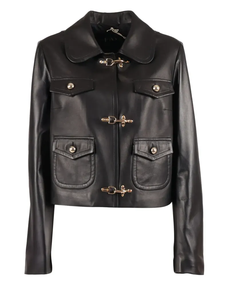 Fay clasp-fastening leather jacket - Schwarz Schwarz