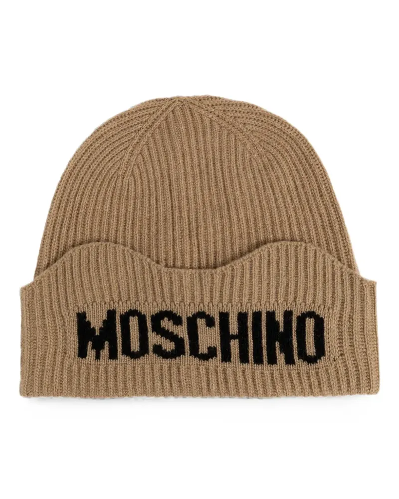 Moschino Gerippte Beanie mit Intarsie - Braun Braun