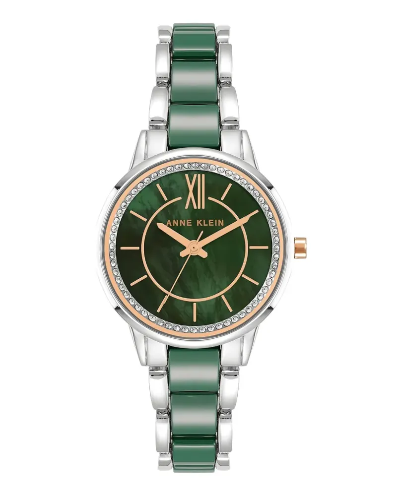 Anne Klein crystal-embellished bezel link bracelet watch - Grün Grün