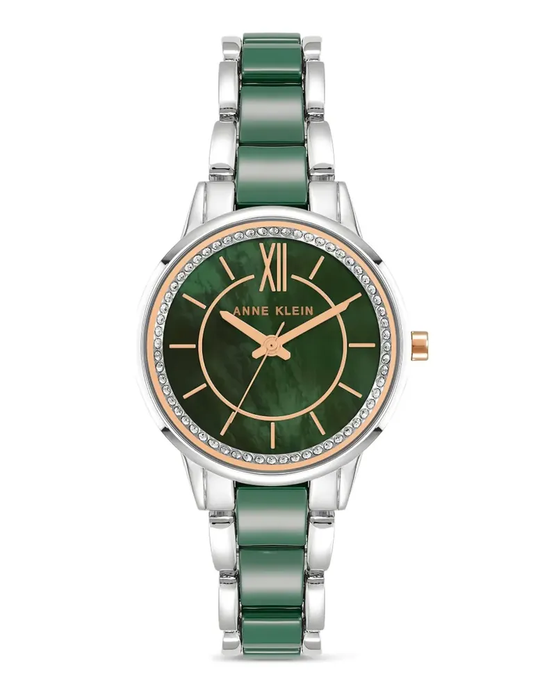 Anne Klein crystal-embellished bezel link bracelet watch - Grün Grün