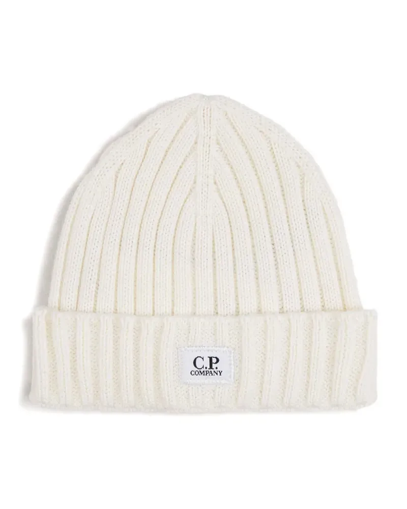 C.P. Company ribbed logo-plaque beanie hat - Weiß Weiß