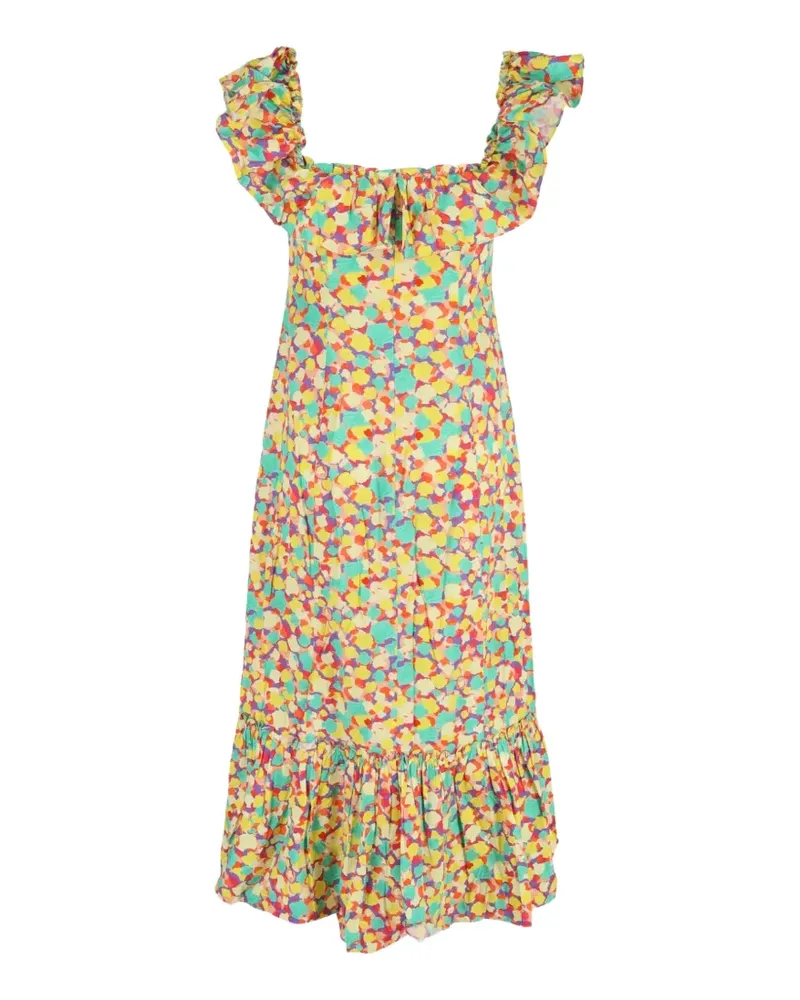 RIXO ruffled printed midi dress - Gelb Gelb