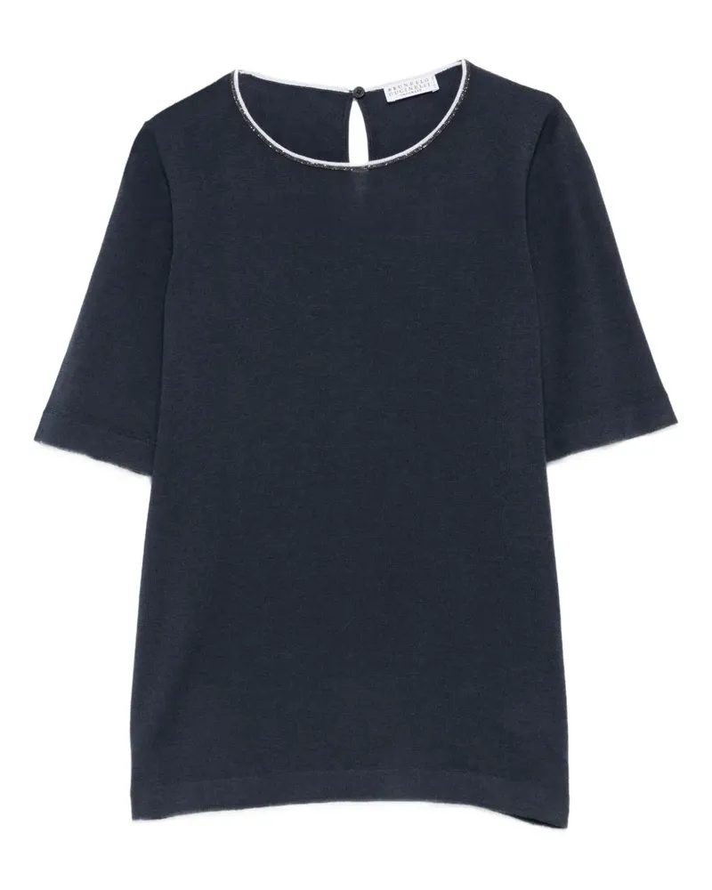 Brunello Cucinelli Kaschmirtop mit Monili-Detail - CL628 BLU Cl628