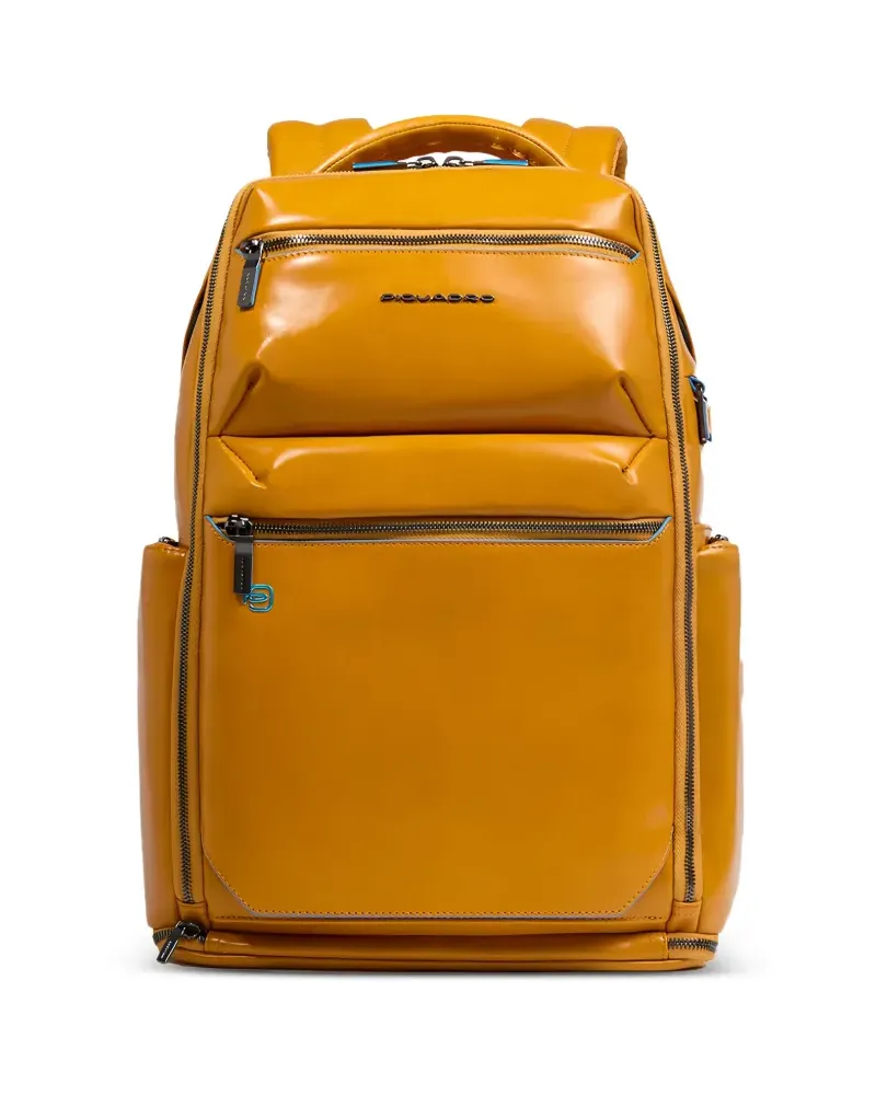 Piquadro logo-plaque leather backpack - Orange Orange