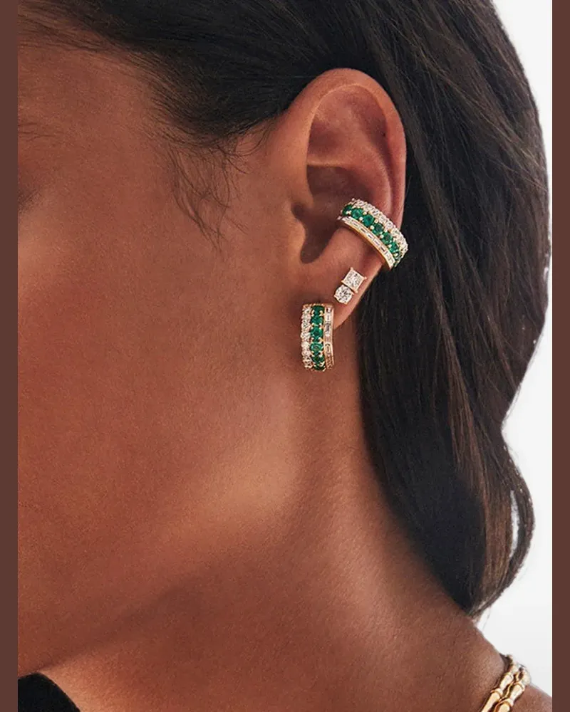 ANITA KO Lola emerald and diamond huggie earrings - Gold Gold