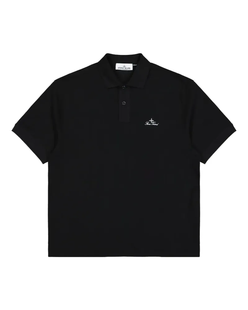 Stone Island logo-embroidered pique polo shirt - Schwarz Schwarz