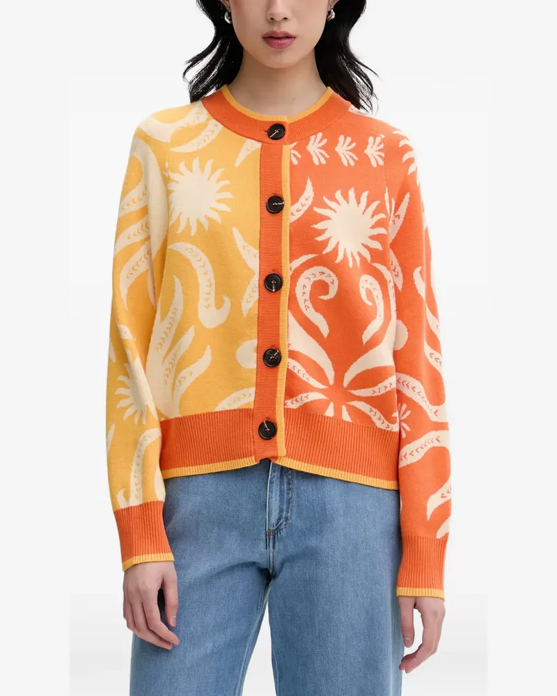Never Fully Dressed sun-intarsia button-up cardigan - Orange Orange