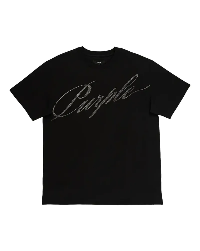PURPLE BRAND T-Shirt mit Kristallen - Schwarz Schwarz