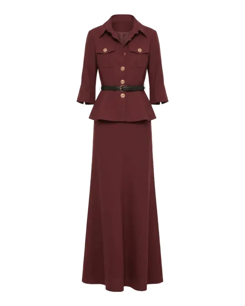Self-Portrait belted peplum-waist maxi dress - Braun Braun