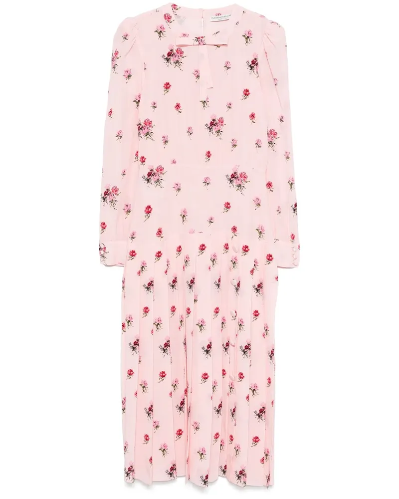 Alessandra Rich Falten-Midikleid mit Rosen-Print - Rosa Rosa