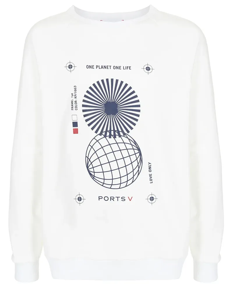 Ports V Sweatshirt mit "One Planet One Life"-Print - Weiß Weiß