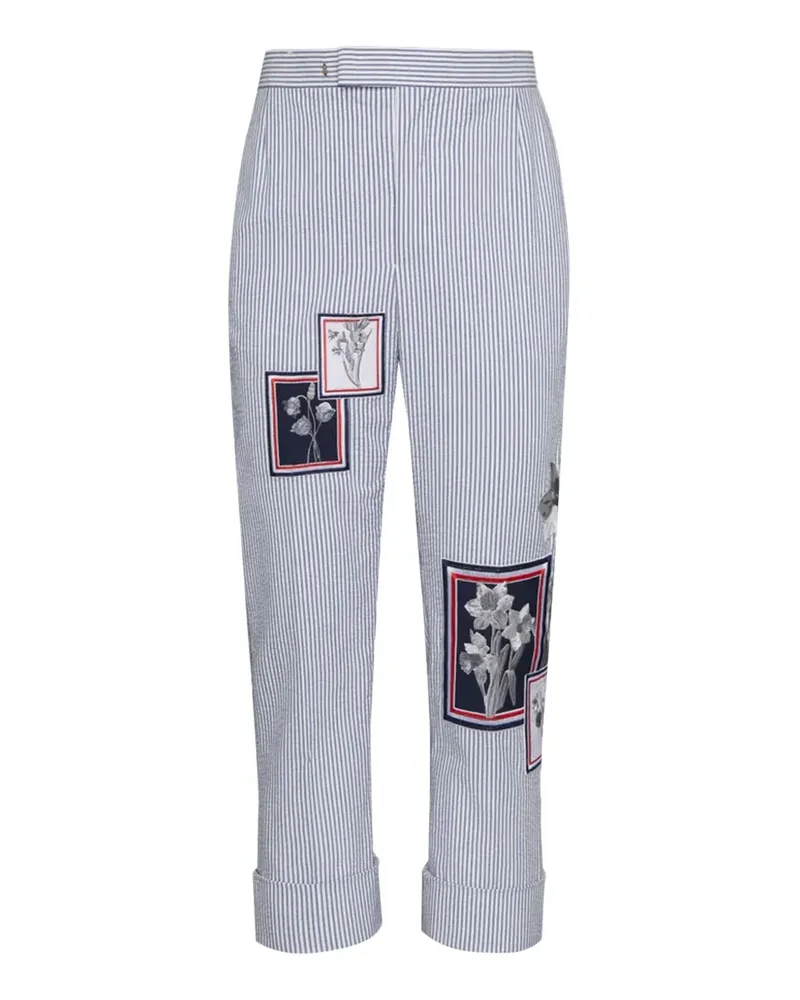 Thom Browne Gestreifte Hose mit Blumen-Patch - Blau Blau
