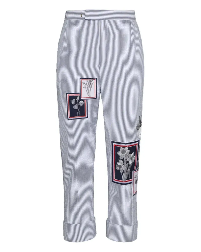 Thom Browne Gestreifte Hose mit Blumen-Patch - Blau Blau