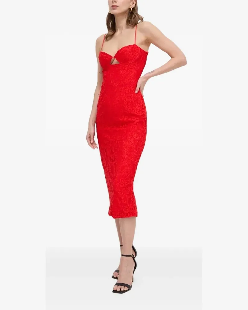 Bardot Midikleid mit Spitzeneinsätzen - Rot Rot