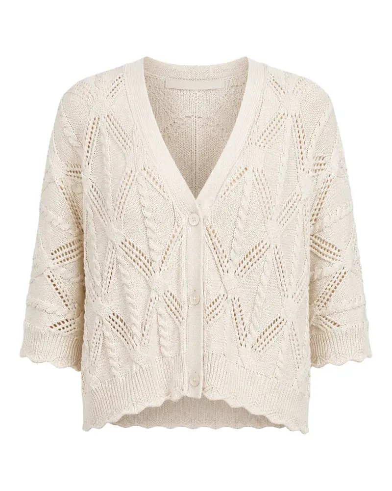 Autumn Cashmere cable-knit pointelle-trim cardigan - Nude Nude