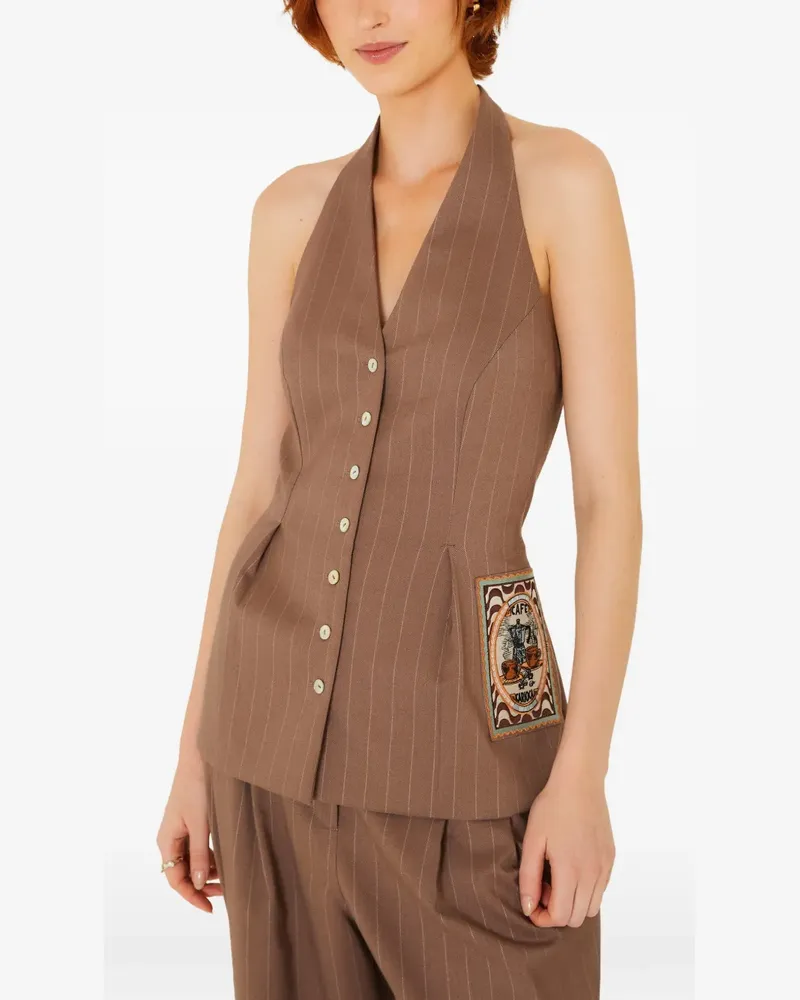 FARM Rio pinstriped patch-detail waistcoat - Braun Braun