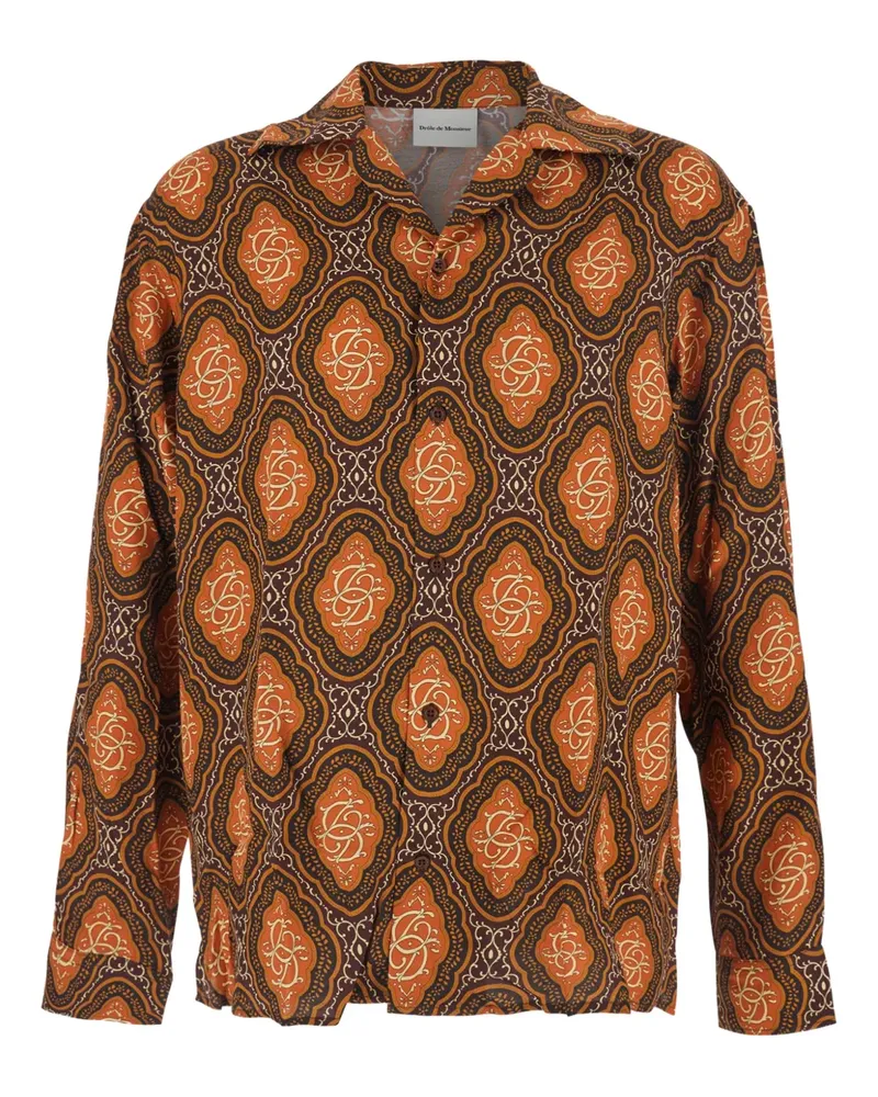 Drôle de Monsieur Gemustertes La chemise Médaillon Hemd mit Cuban-Kragen - Braun Braun