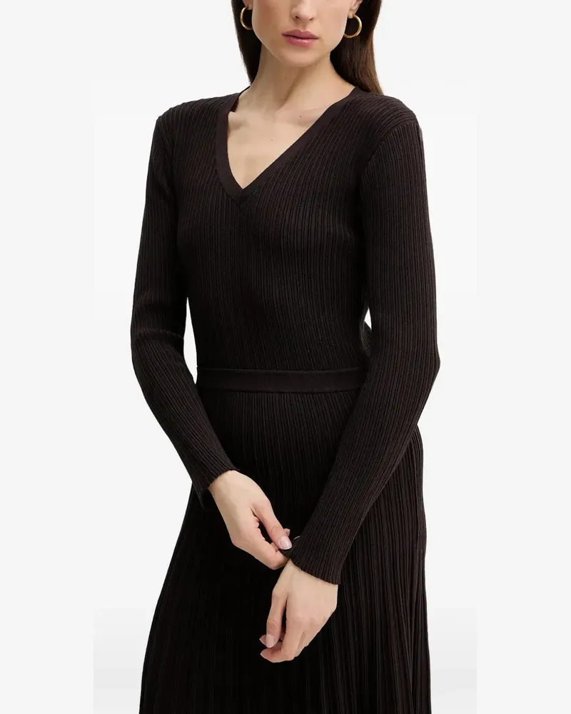 Morgan Geripptes Kleid mit V-Ausschnitt - Braun Braun