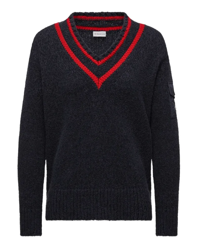 Moncler V-Ausschnitt-Pullover mit aufgesetzten Taschen - Schwarz Schwarz