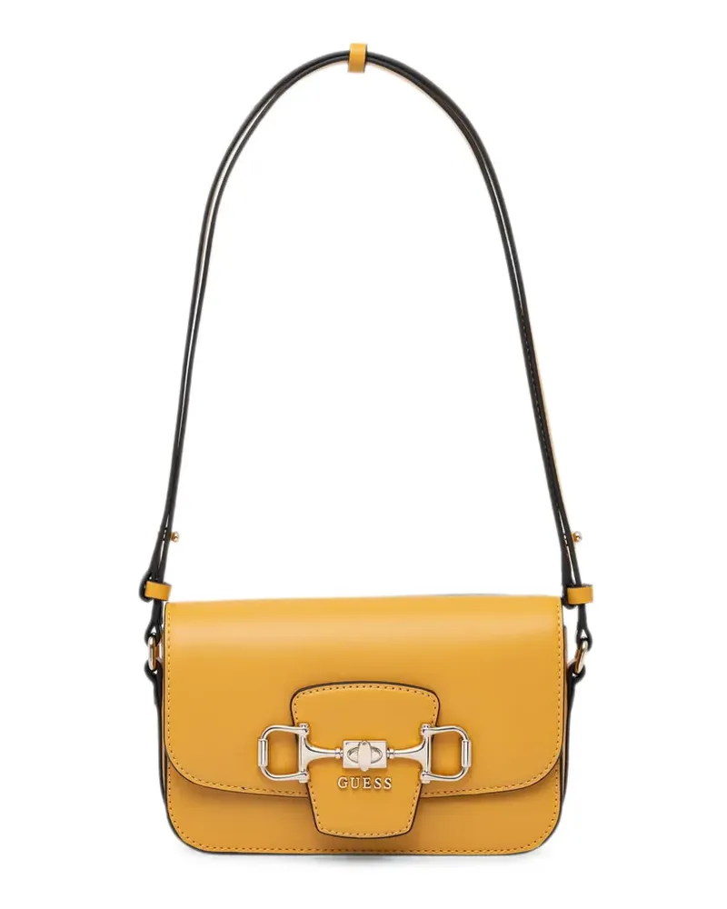 Guess Janie Horsebit Schultertasche mit Logo-Schild - Gelb Gelb