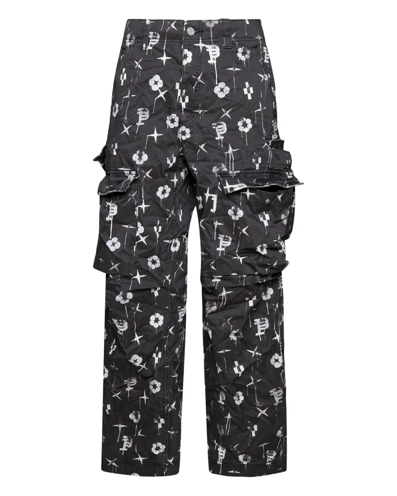 PURPLE BRAND P527 Cargohose mit Monogramm-Print - Schwarz Schwarz
