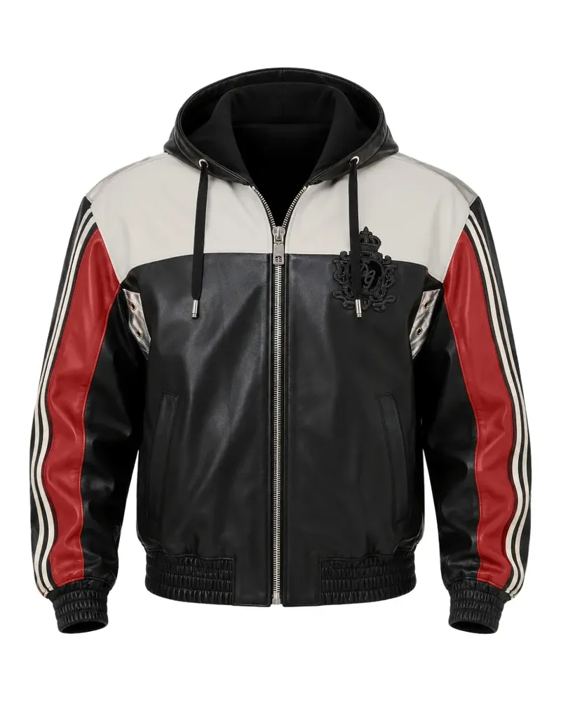 Dolce & Gabbana Lederjacke in Colour-Block-Optik - Schwarz Schwarz