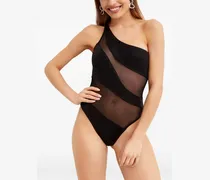 Snake Mio One-Shoulder-Badeanzug aus Mesh - Schwarz