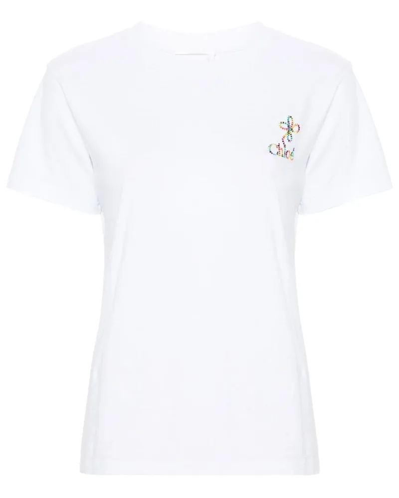 Chloé T-Shirt mit Logo-Stickerei Weiß