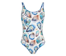 Badeanzug mit Muschel-Print - Weiß