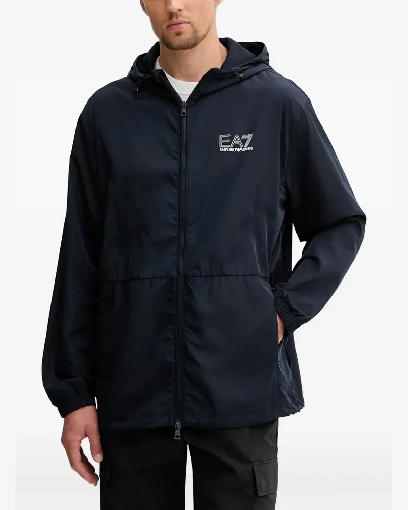 EA7 Kapuzenjacke mit Logo-Print - Blau Blau