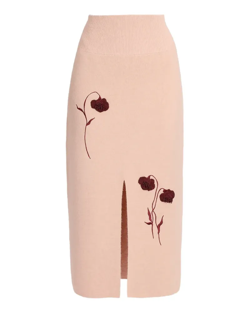 Erdem embroidered pencil midi skirt - Nude Nude