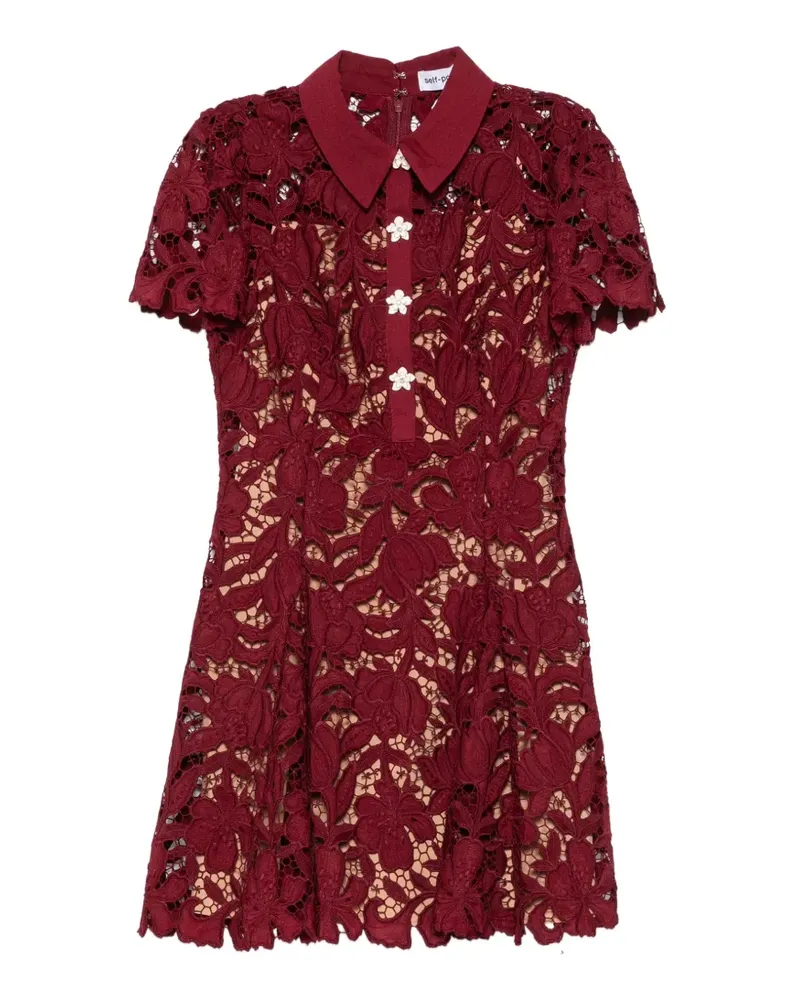 Self-Portrait guipure-lace floral-button mini dress - Rot Rot