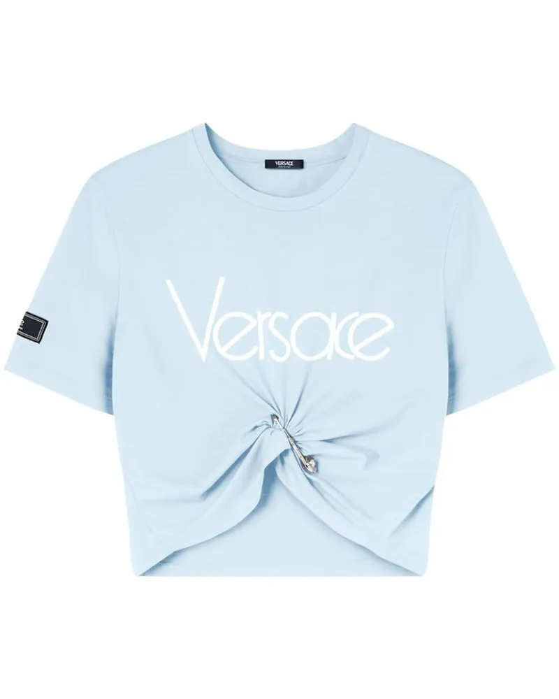 Versace Cropped-T-Shirt mit Logo-Print - Blau Blau