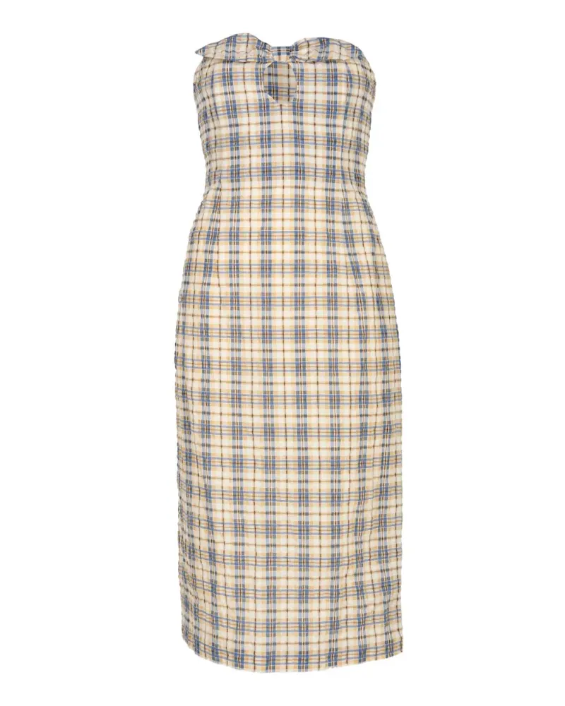 BERNADETTE Charlotte seersucker check-print midi dress - Nude Nude