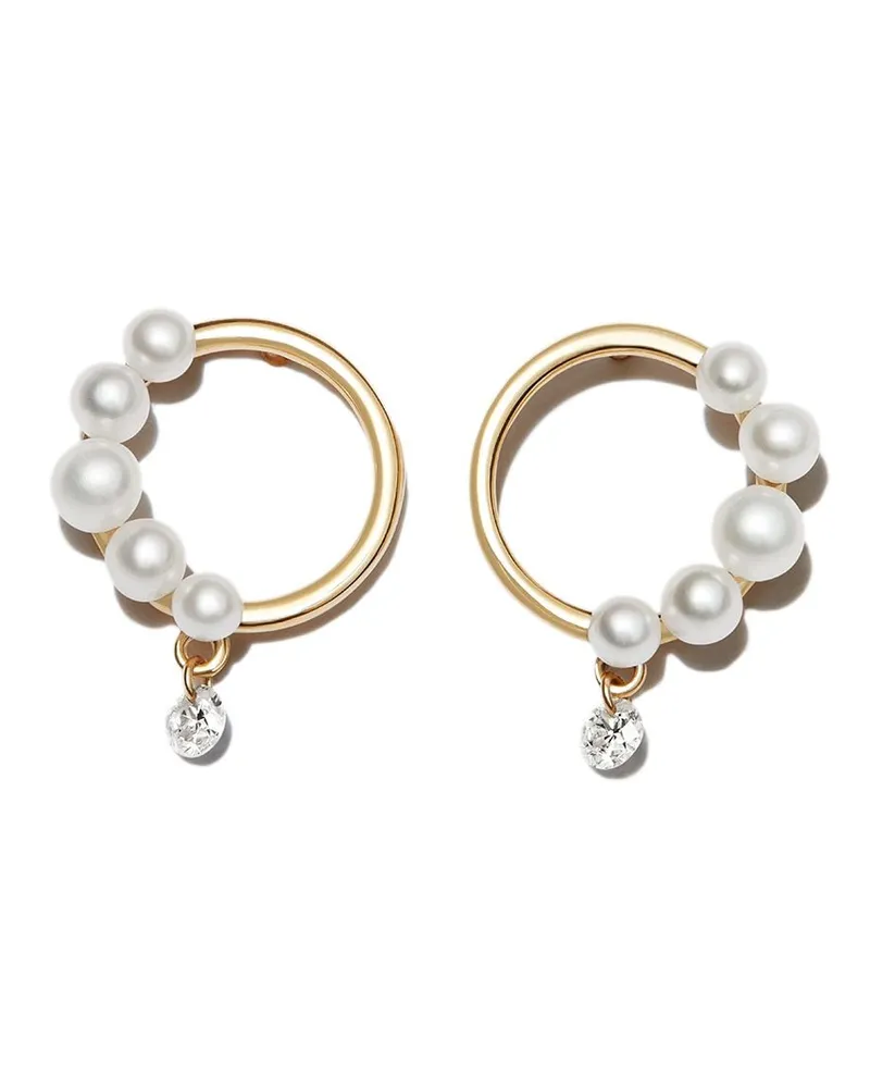 PERSEE 18kt Gelbgoldohrstecker mit Perlen und Diamant Gold