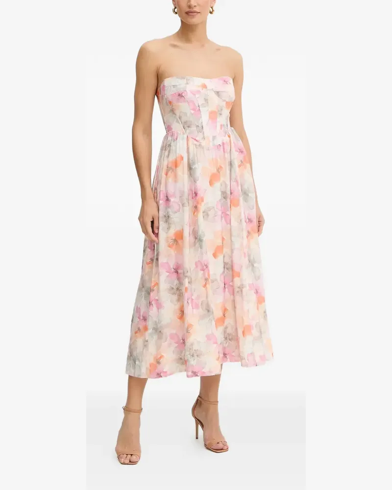 Bardot Lola floral-pattern strapless midi dress - Nude Nude