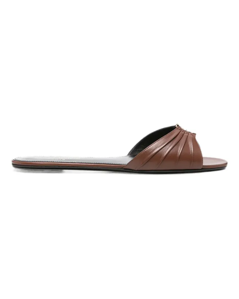 Saint Laurent Cassandra ruched leather sandals - Braun Braun