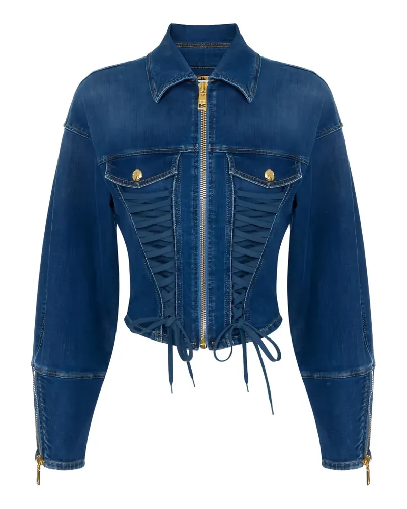 Elisabetta Franchi lace-up bustier denim jacket - Blau Blau