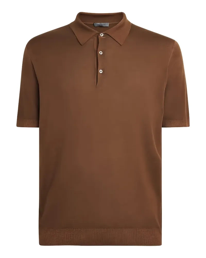 Corneliani fine-knit short-sleeve polo shirt - Braun Braun