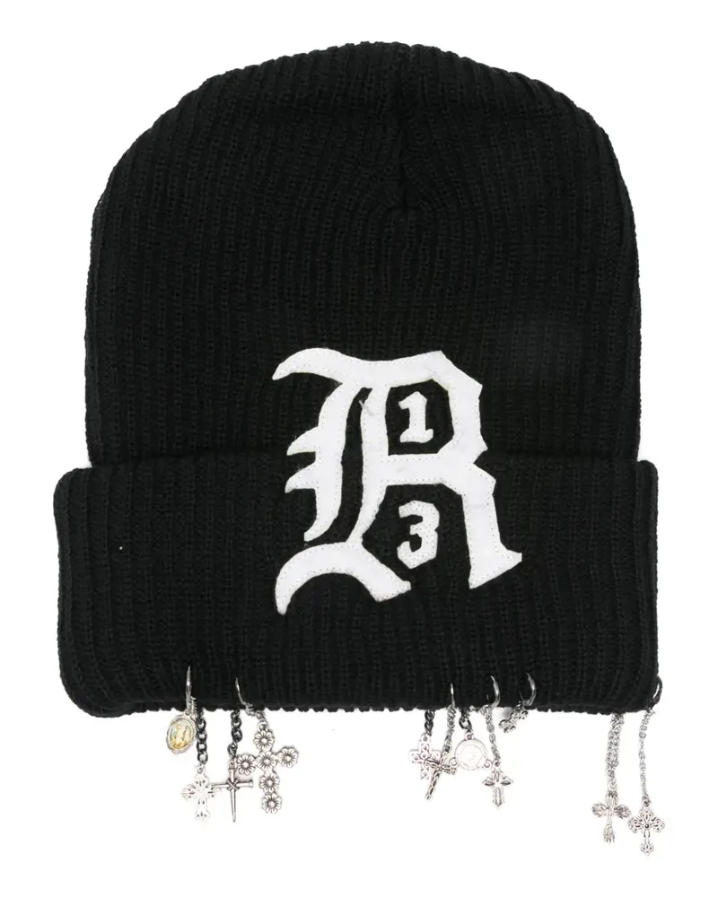 R13 Beanie mit Applikation - Schwarz Schwarz