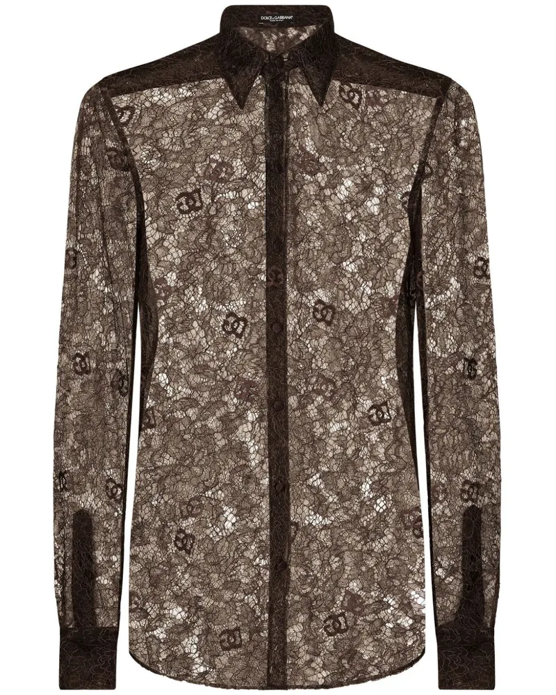 Dolce & Gabbana Hemd aus Chantilly-Spitze Braun