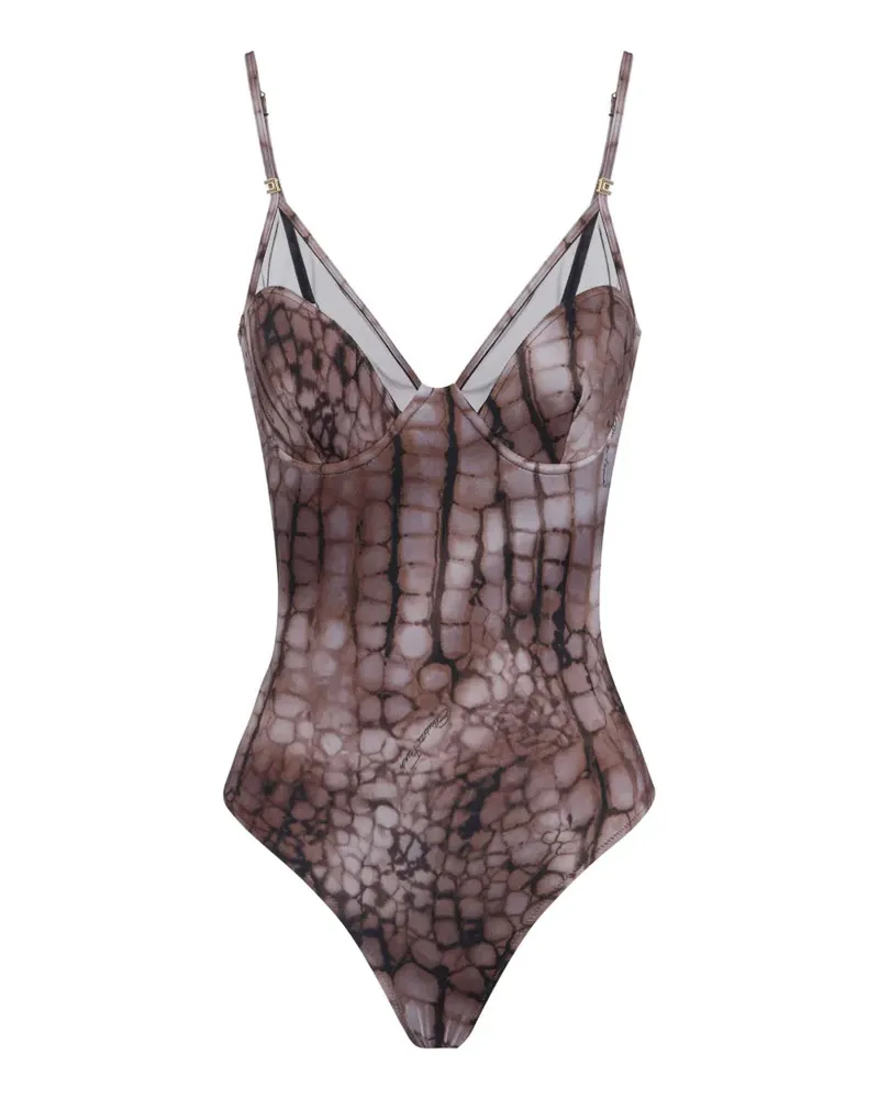 Elisabetta Franchi Badeanzug mit Kroko-Optik - Braun Braun