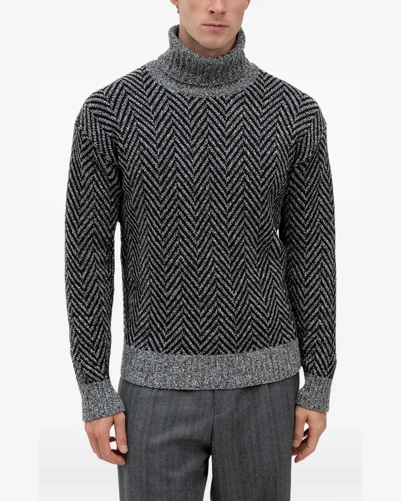 HUGO BOSS relaxed-fit turtleneck sweater with herringbone knit - Schwarz Schwarz