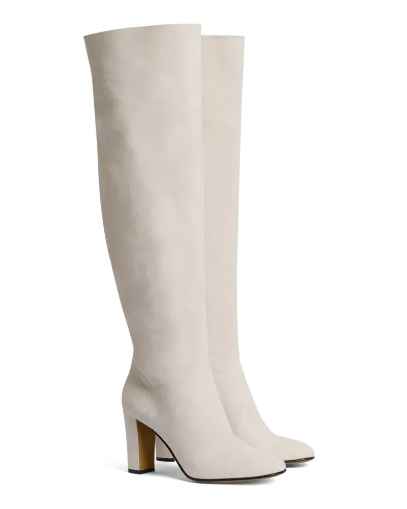Alberta Ferretti Overknee-Stiefel aus Wildleder mit Blockabsatz - Nude Nude