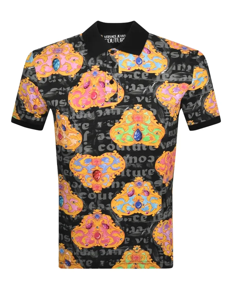 Versace Jeans Poloshirt mit barockem Print - Schwarz Schwarz