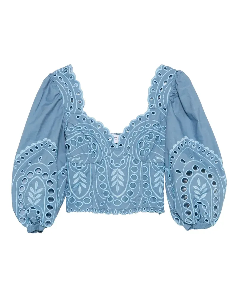 Charo Ruiz Bass Oberteil mit Puffärmeln - Blau Blau