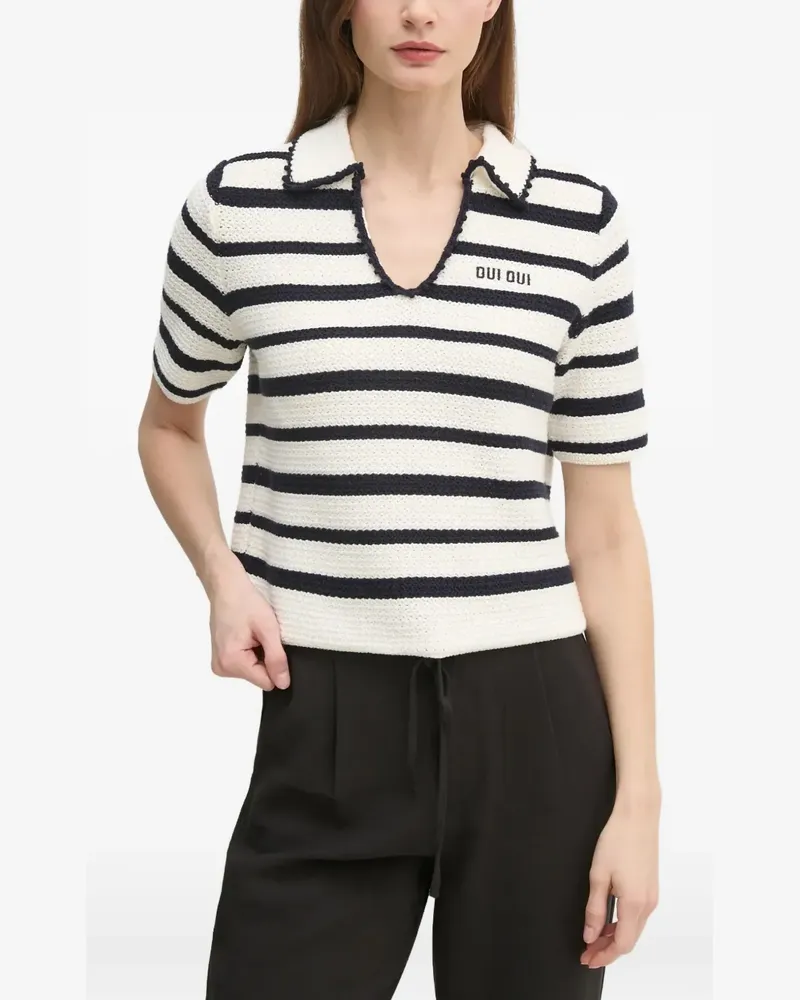 Oui  Gestreifter Strickpullover - Weiß Weiß