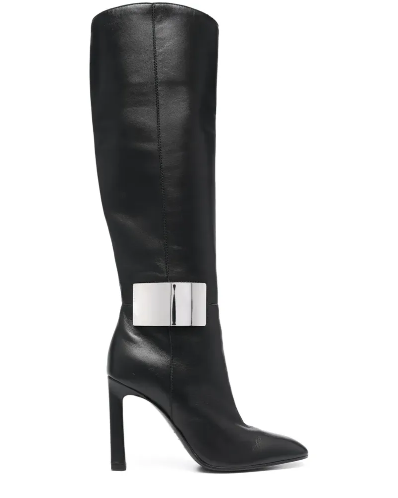 Sergio Rossi Stiefel mit Logo-Schild 100mm - Schwarz Schwarz