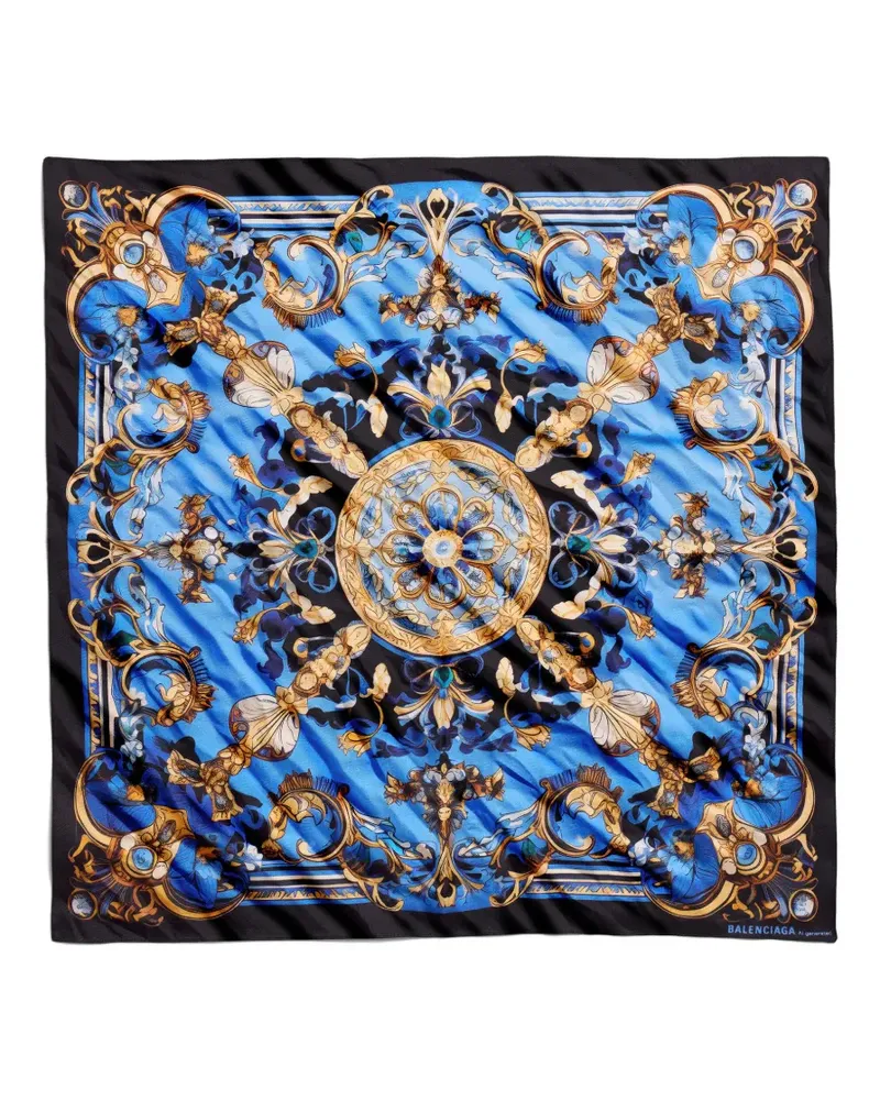 Balenciaga ornamental-print scarf - Blau Blau