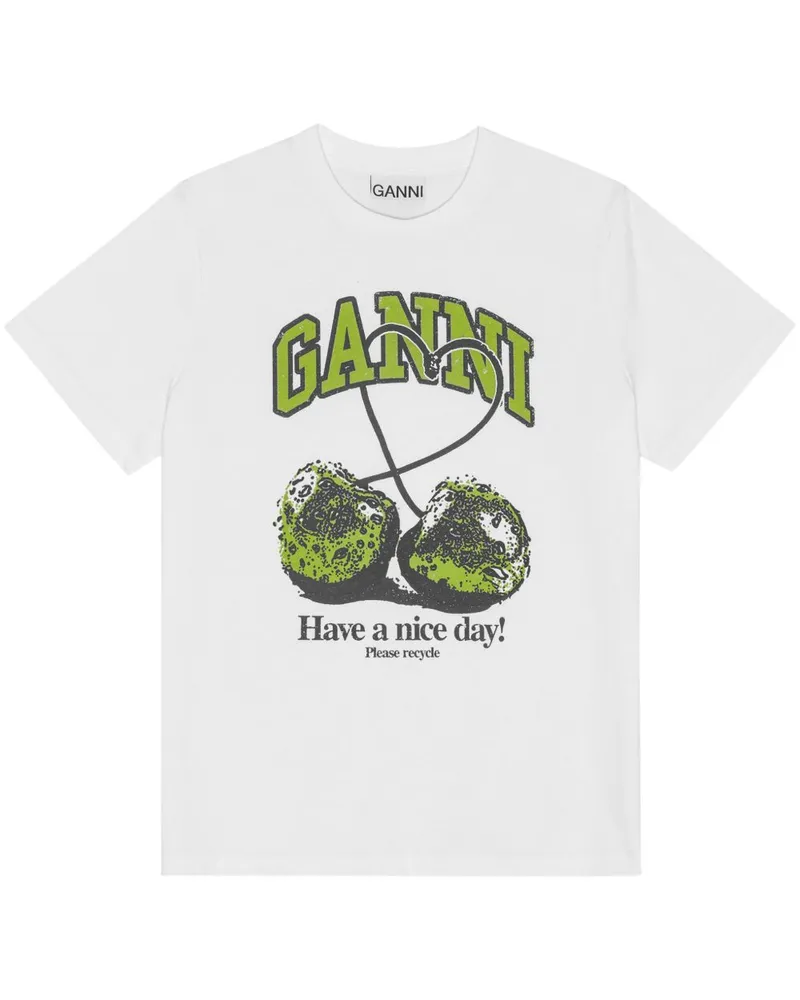 Ganni T-Shirt mit Print - Weiß Weiß